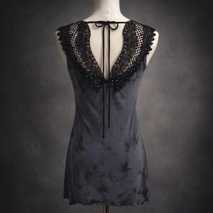 Vintage Y2K Dark Fairy Grunge Tank Top Sequined Lace Wings Asymmetrical Witchy